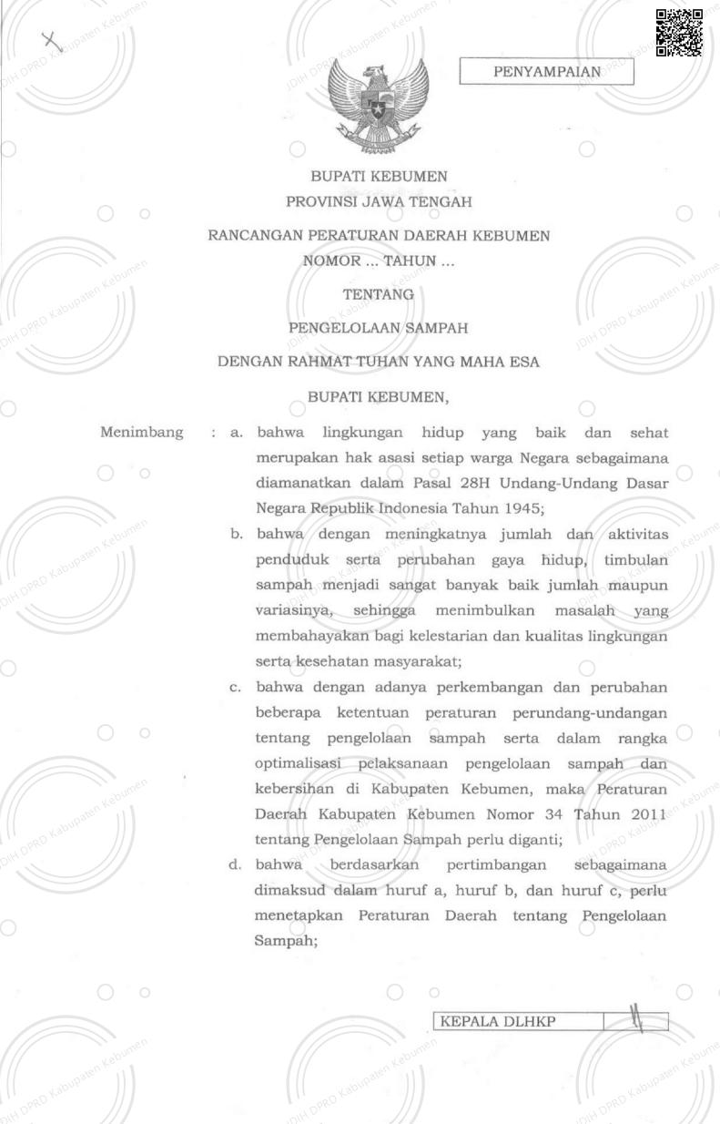 Raperda tentang Pengelolaan Sampah