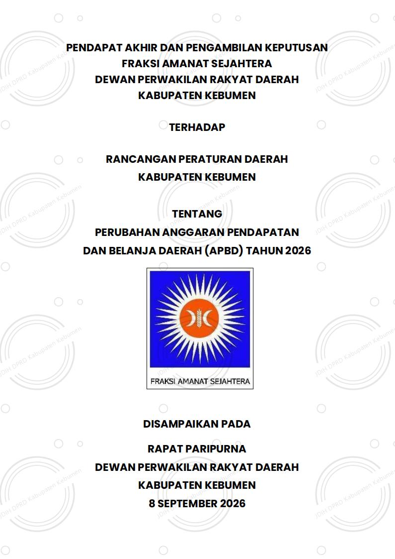 Pendapat Akhir Fraksi Amanat Sejahtera DPRD Kabupaten Kebumen terhadap Raperda Perubahan APBD Tahun Anggaran 2026