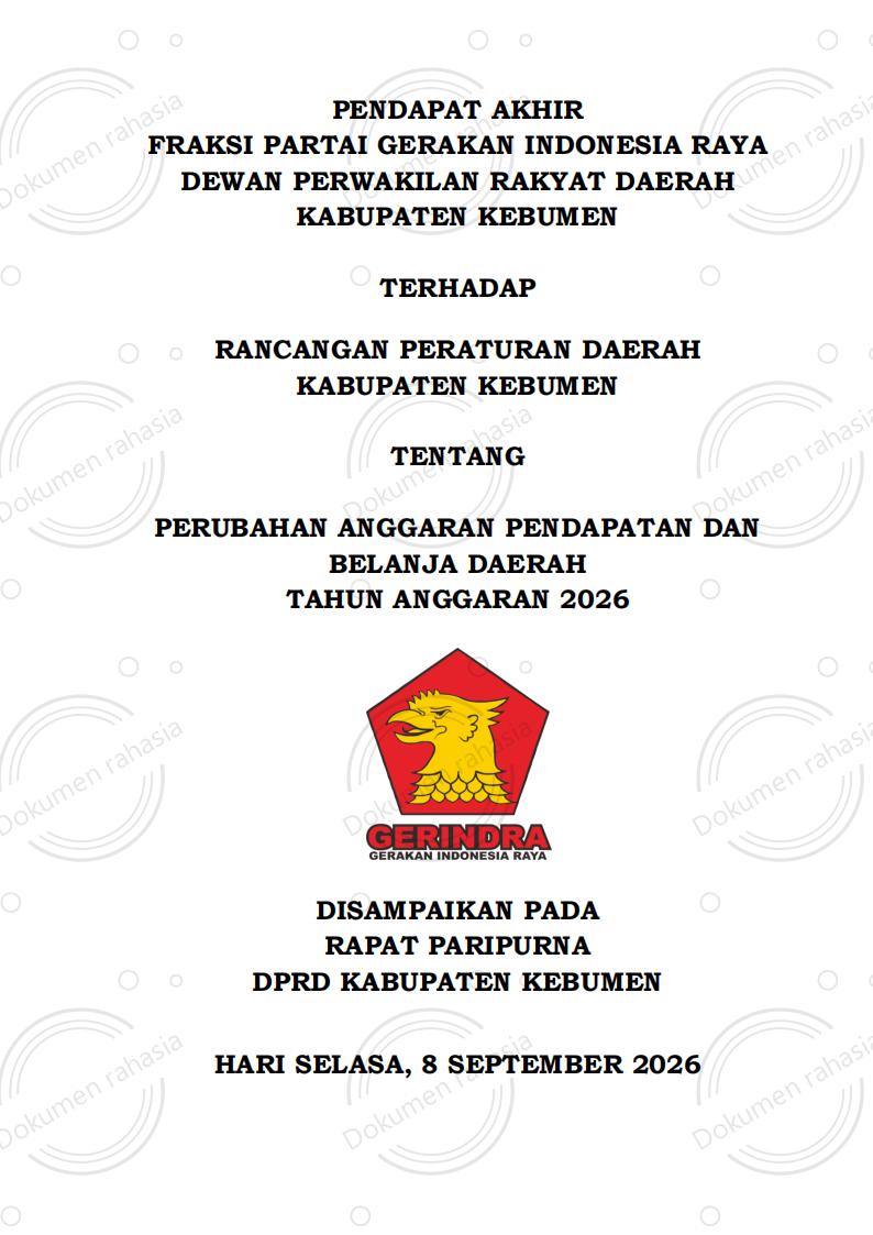 Pendapat Akhir Fraksi Partai Gerindra terhadap Raperda Perubahan APBD Tahun Anggaran 2026