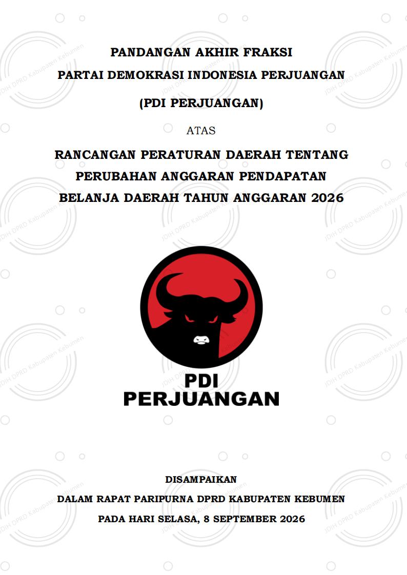 Pendapat Akhir Fraksi PDI Perjuangan terhadap Raperda Perubahan APBD Tahun Anggaran 2026