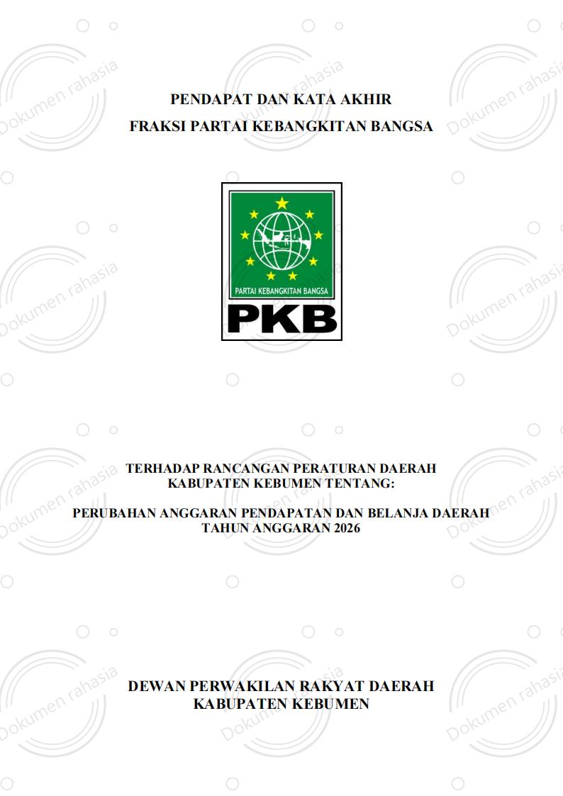 Pendapat dan Kata Akhir Fraksi Partai Kebangkitan Bangsa terhadap Raperda Perubahan APBD Tahun Anggaran 2026
