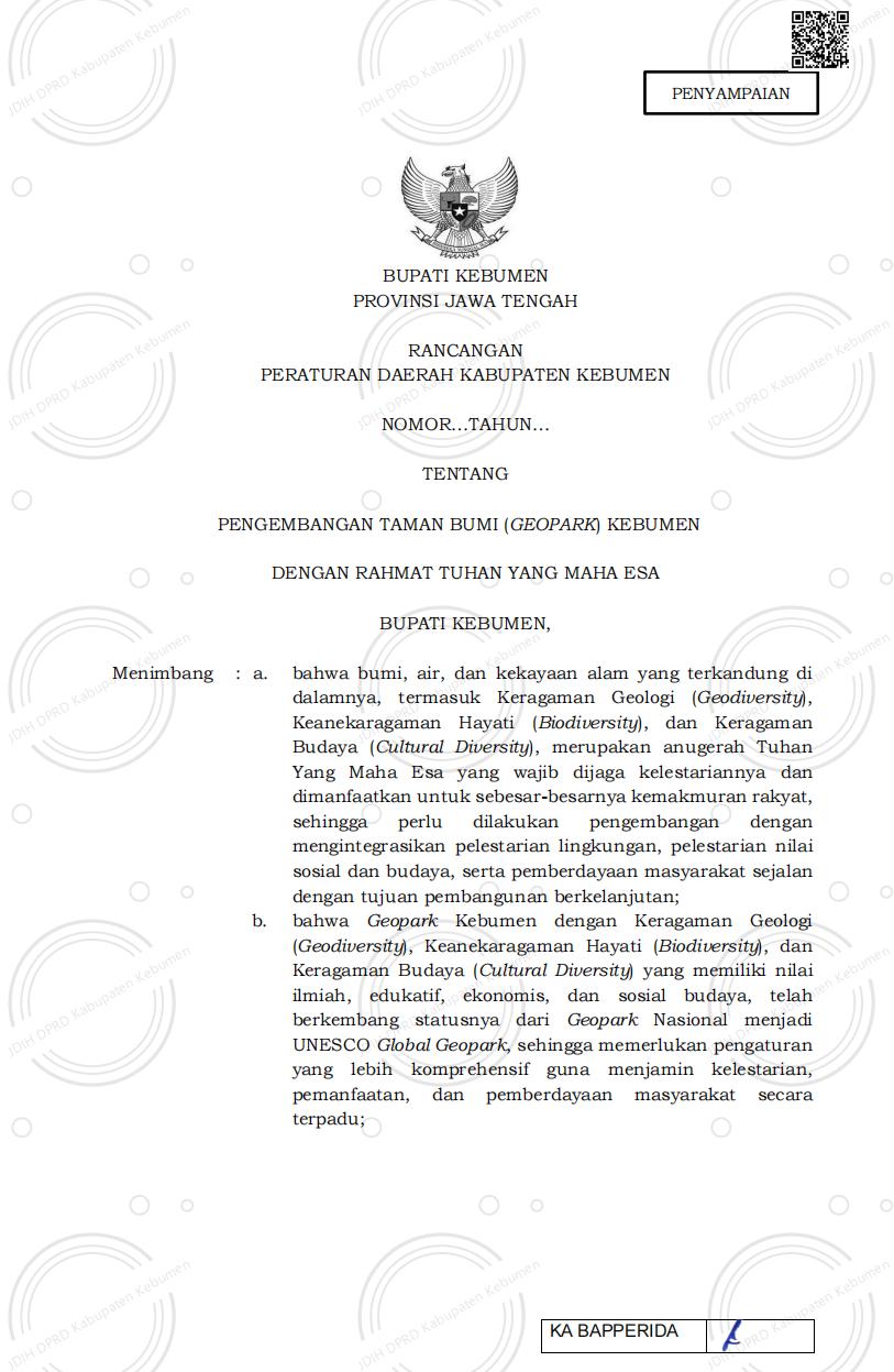 Raperda tentang Pengembangan Taman Bumi (Geopark) Kebumen