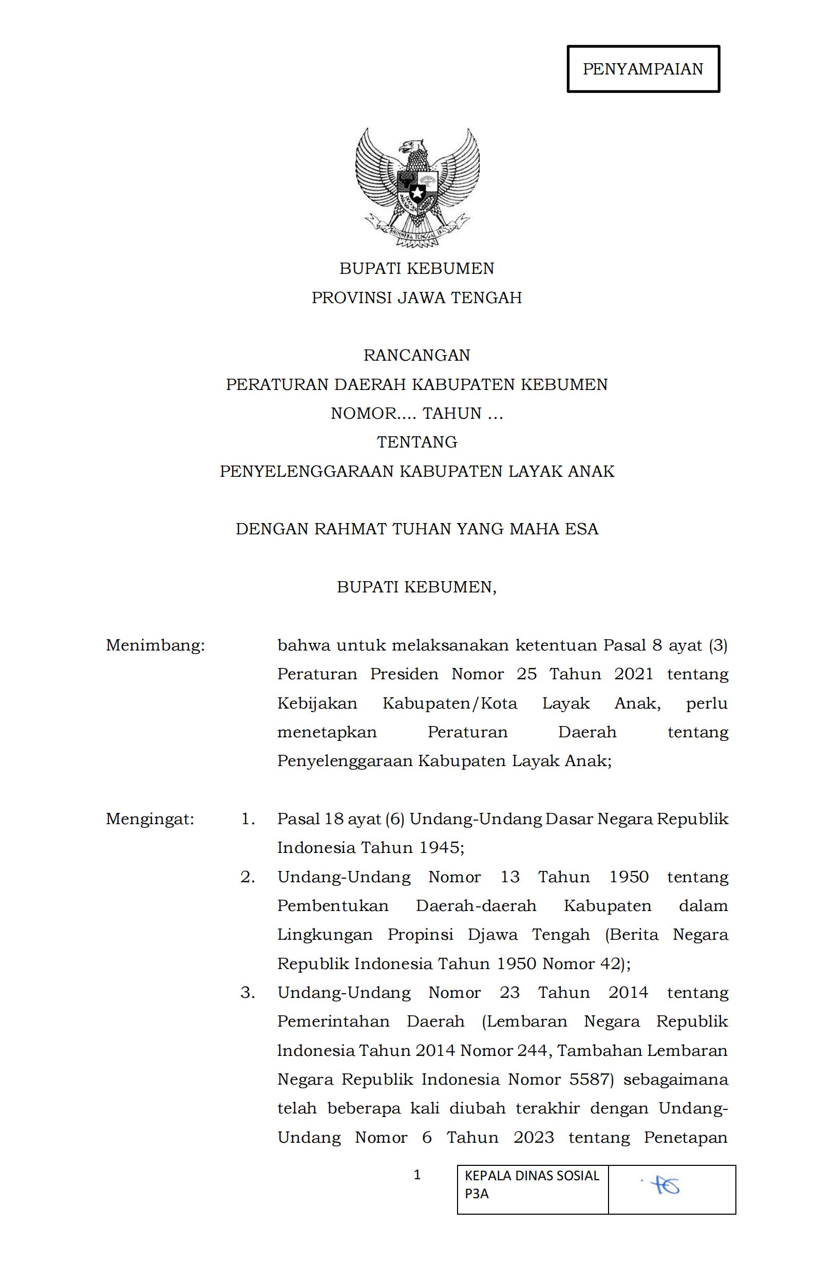 Raperda tentang Penyelenggaraan Kabupaten Layak Anak